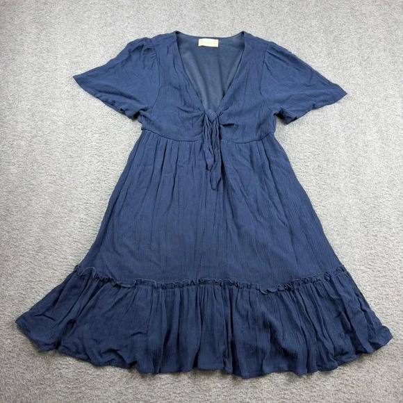 Altar'd State Navy Blue Tie Front Flutter Sleeve Ruffle Mini Dress Womens Medium - Picture 1 of 8